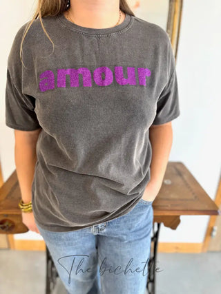 T-shirt Amour ❤️ • Noir & Violet TU