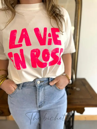 T Shirt La Vie en Rose • Blanc TU