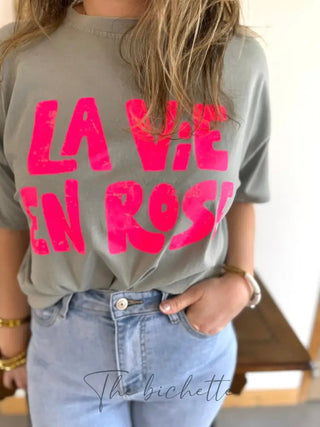 T Shirt La Vie en Rose • Gris TU