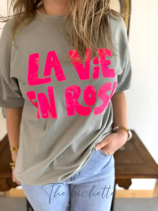 T Shirt La Vie en Rose • Gris TU