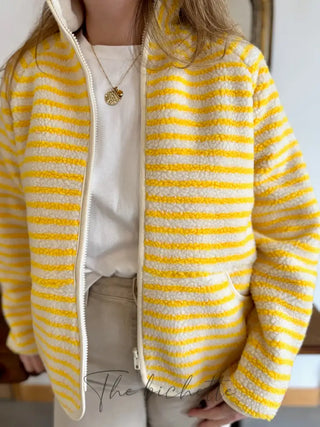 Veste Sherpa rayée Chloé • Jaune & blanche
