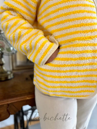 Veste Sherpa rayée Chloé • Jaune & blanche