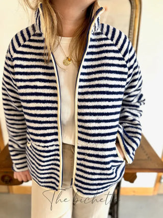 Veste Sherpa rayée Chloé • Marine & blanc