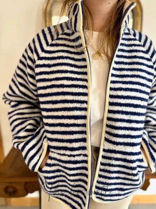 Veste Sherpa rayée Chloé • Marine & blanc