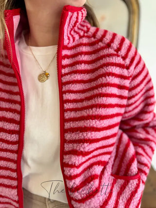 Veste Sherpa rayée Chloé • Rouge & rose