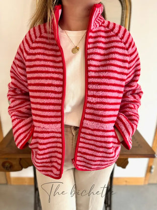 Veste Sherpa rayée Chloé • Rouge & rose