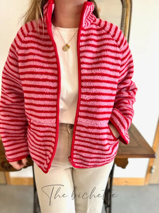 Veste Sherpa rayée Chloé • Rouge & rose