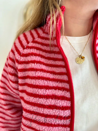 Veste Sherpa rayée Chloé • Rouge & rose